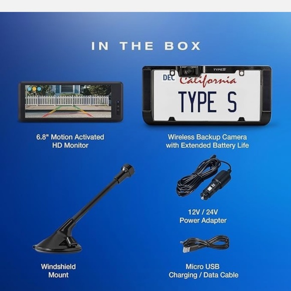 NIB Type S Solar-Powered Wireless Backup Camera Adjustable Lens 6.8" Touchscreen - Picture 2 of 8